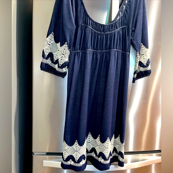 Uncle Frank BLUE DRESS MED BOHO Anthropologie white Crochet Knit Wide Neck 75203 - Picture 2 of 16